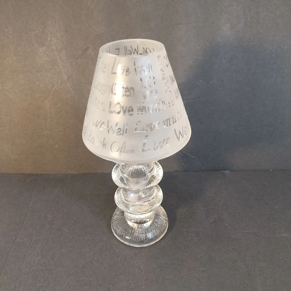 VTG Frosted Glass Fairy Lamp Tiered Pedestal Base Frosted Glass Live Love Laugh